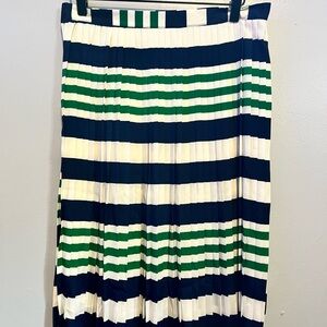 Striped Pleated Skirt - Navy, Green, and White